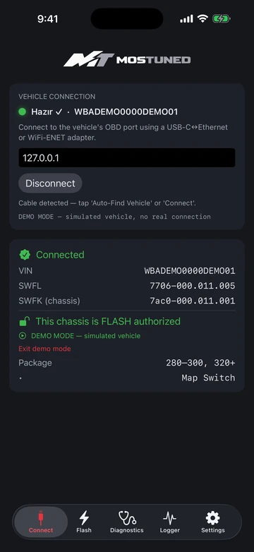 MOSTUNED connection screen
