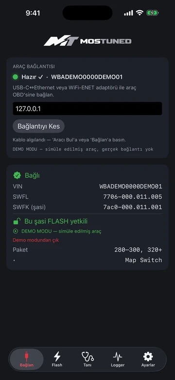 MOSTUNED bağlantı ekranı