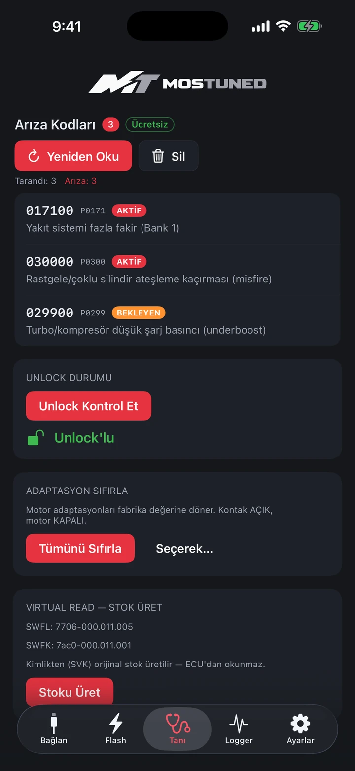 MOSTUNED tani ekranı — simüle araç